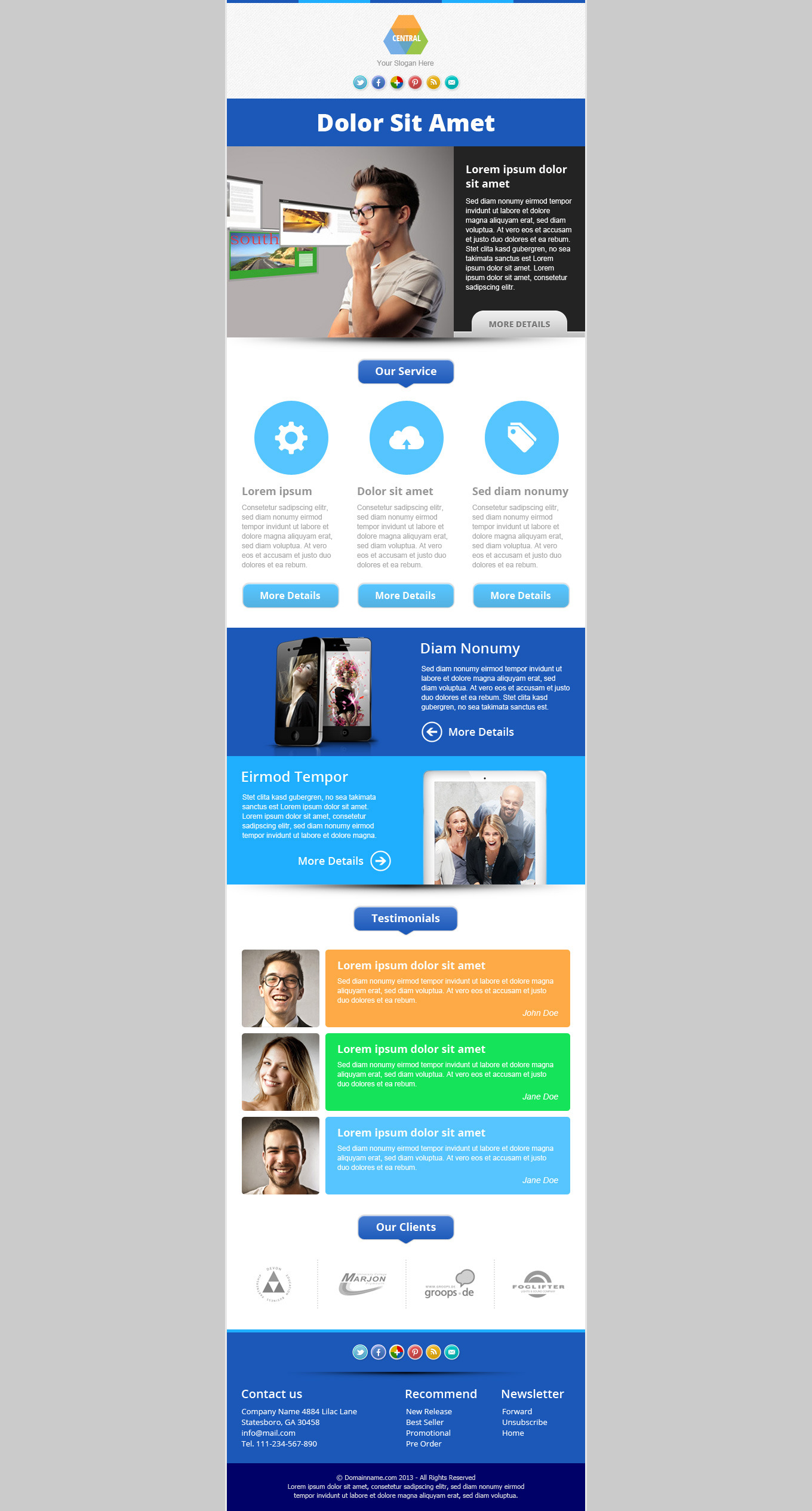 central responsive email newsletter template by pophonic email newsletter designs